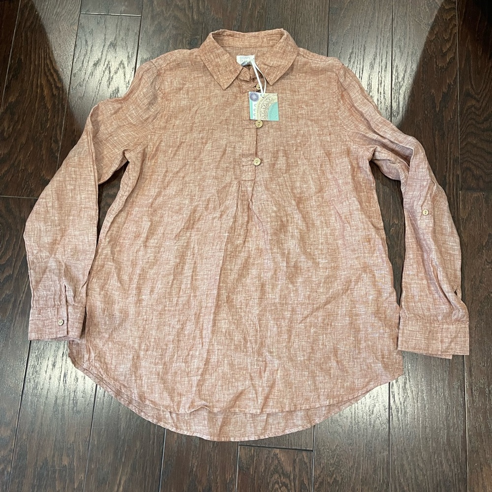 Sigrid Olsen Woman Size Small 100% Linen Tunic 1/4 Button Down Lightweight NEW